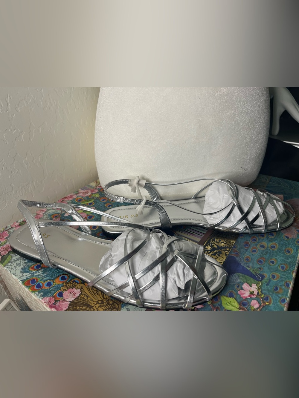 Silver Strappy Women’s Sandals - Size 9.5